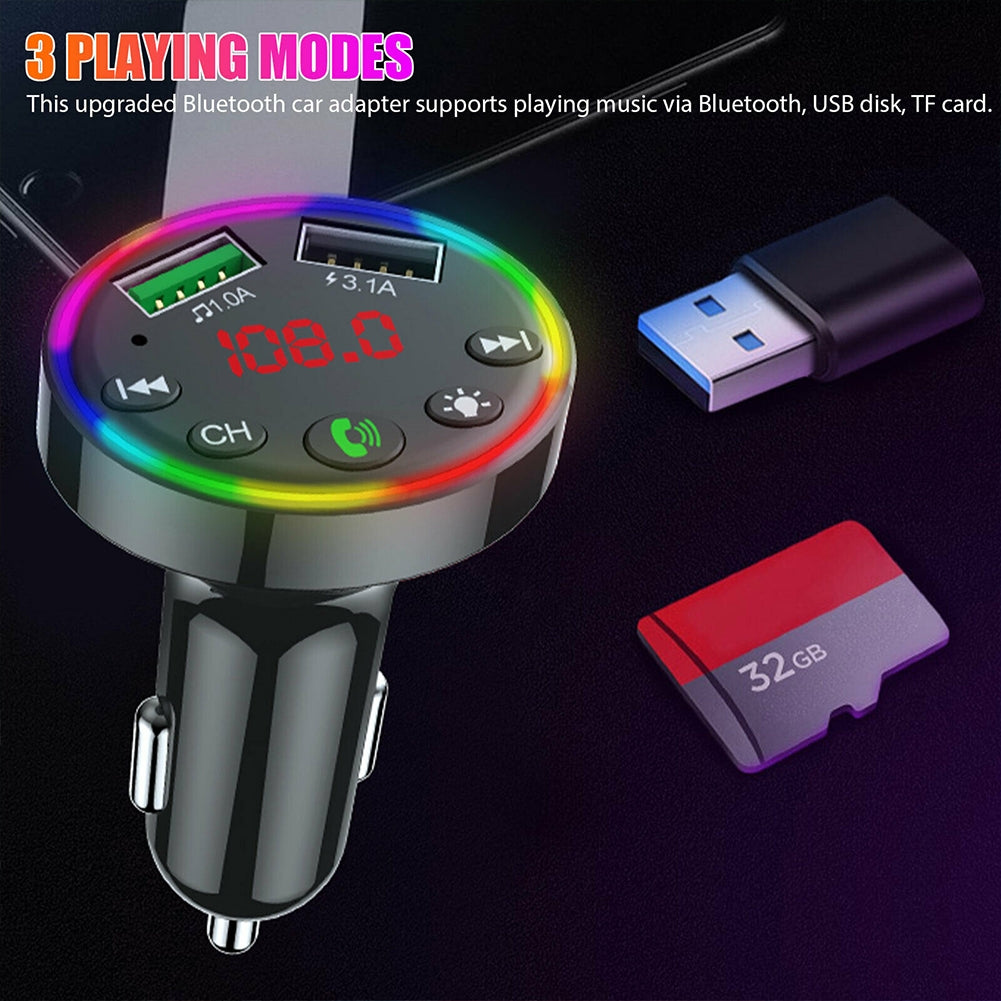 Multi-purpose LED Screen F9 Car  Bluetooth-compatible  5.0  Fm  Transmitter Mp3 Player U Disk Music Atmosphere Light Usb Fast Charger Black - Premium Car Chargers from Rapidvehicles - Just $17.99! Shop now at Rapidvehicles