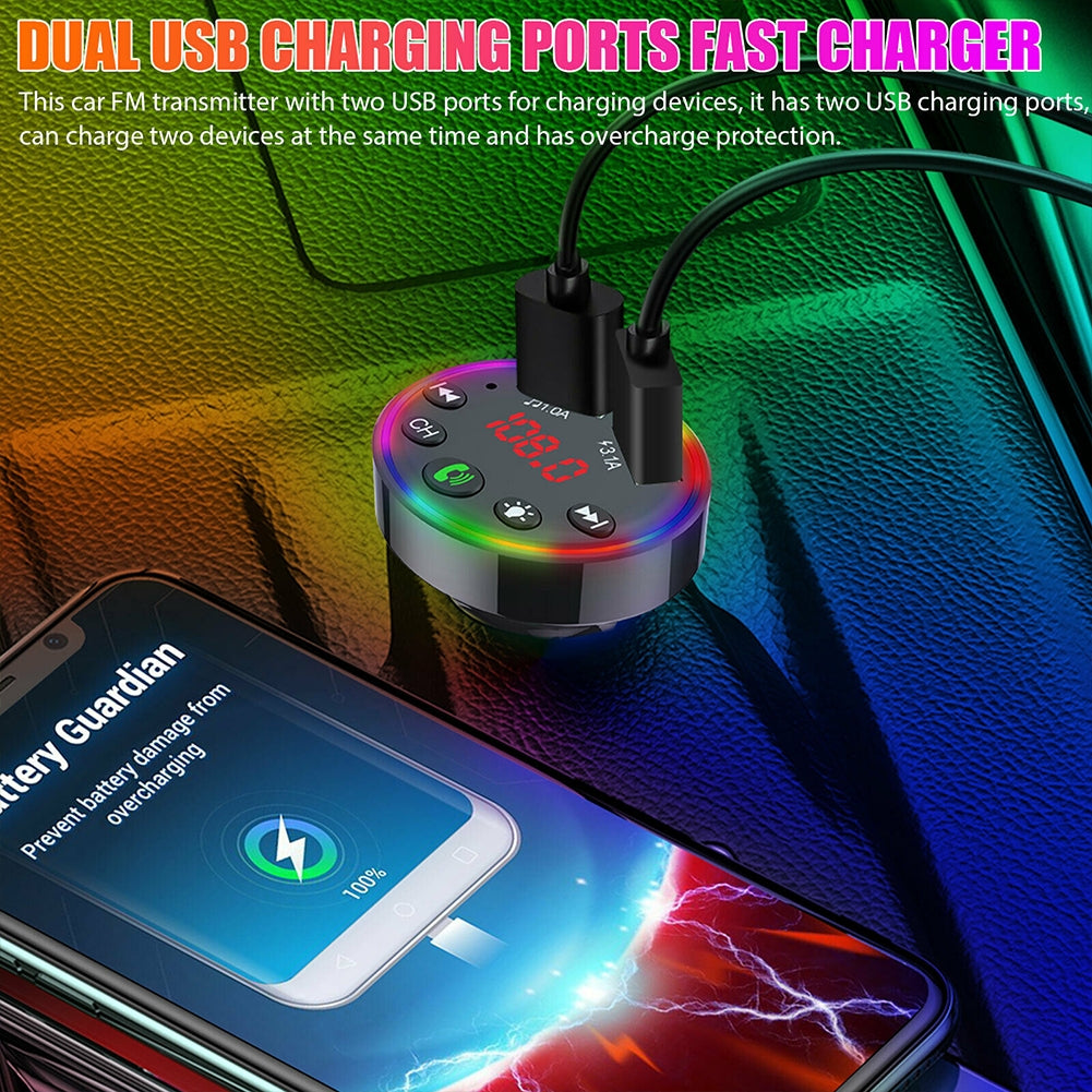 Multi-purpose LED Screen F9 Car  Bluetooth-compatible  5.0  Fm  Transmitter Mp3 Player U Disk Music Atmosphere Light Usb Fast Charger Black - Premium Car Chargers from Rapidvehicles - Just $17.99! Shop now at Rapidvehicles