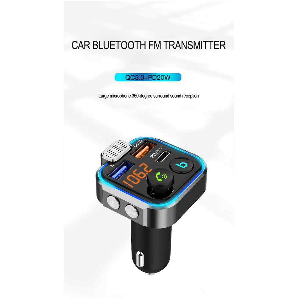 Car Bluetooth-compatible 5.0 Mp3 Player Fm Transmitter One Key Bass Large Microphone Usb Music Player Qc3.0 Dc12v-24v Quick Charger black - Premium Car Chargers from Rapidvehicles - Just $19.99! Shop now at Rapidvehicles