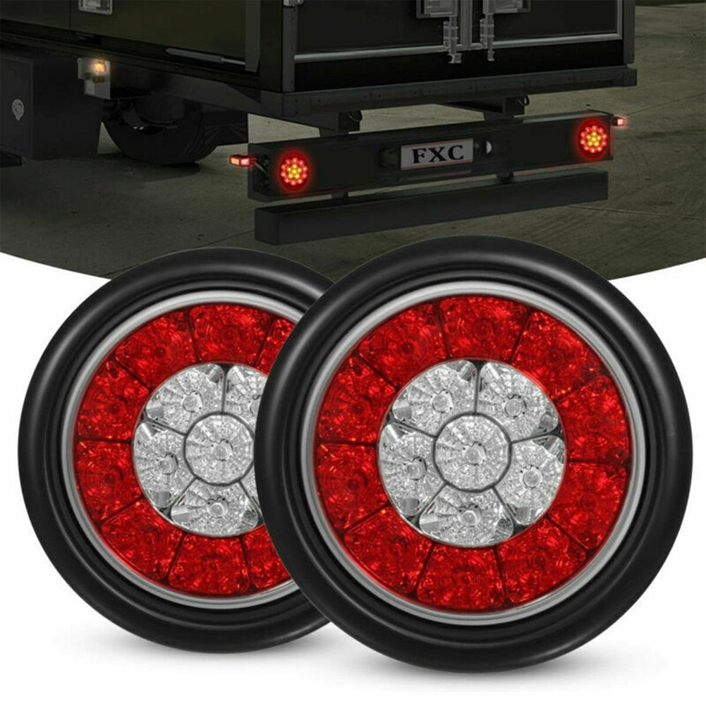 2pcs Round 16-led Truck Trailer Brake Stop Turn Signal Tail  Light Impact Resistant Low Power Consumption Long Lasting Light silver - Premium Car LED Lights from Rapidvehicles - Just $30.83! Shop now at Rapidvehicles