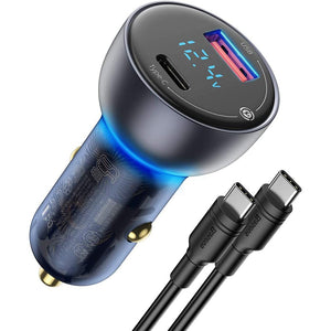 Digital Display Mini Car Charger Qc3.0 Metal Pd Fast Charging Head Car Charger 65w Wide Compatibility For Usb-c Usb-a Powered Devices dark grey with cable - Premium Car Chargers from Rapidvehicles - Just $34.99! Shop now at Rapidvehicles