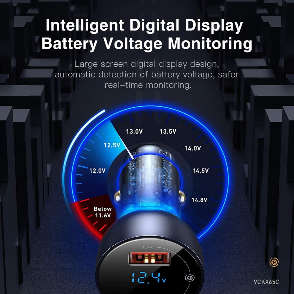 Digital Display Mini Car Charger Qc3.0 Metal Pd Fast Charging Head Car Charger 65w Wide Compatibility For Usb-c Usb-a Powered Devices dark grey with cable - Premium Car Chargers from Rapidvehicles - Just $34.99! Shop now at Rapidvehicles