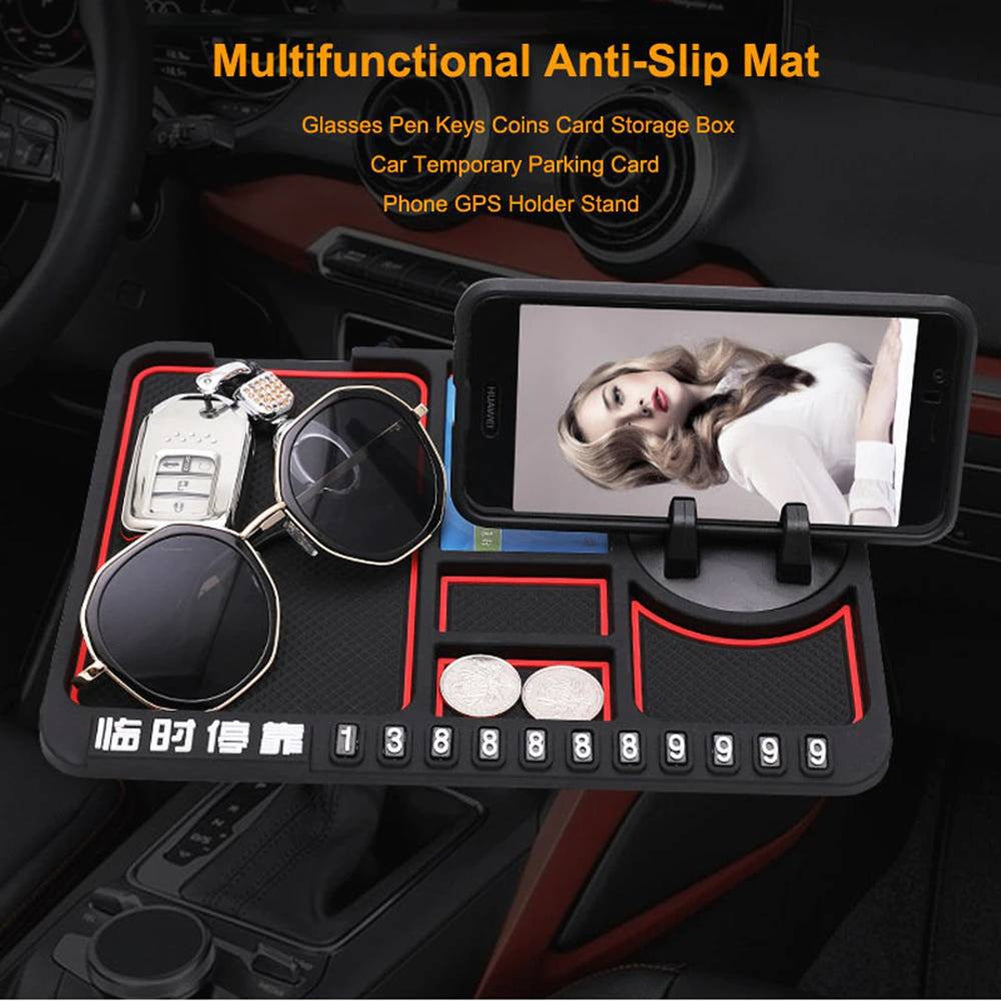 4 In 1 Multifunctional Car Phone Holder Anti-slip Pad Car Navigation Dashboard Wear-resistant Mat Car Supplies Universal Application Red - Premium Car Mounts & Holders from Rapidvehicles - Just $16.99! Shop now at Rapidvehicles