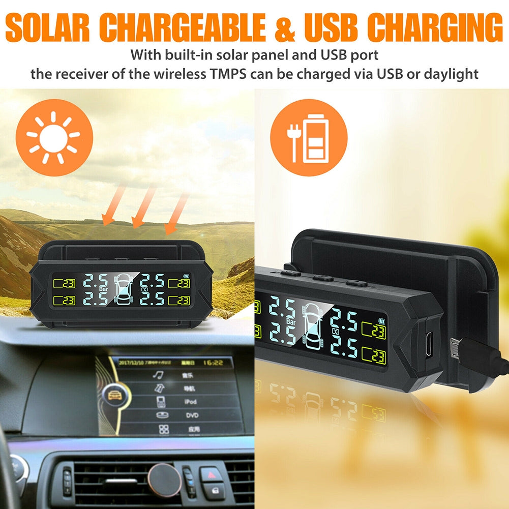 Car Tpms Solar Wireless Tire  Pressure  Monitoring  System Real-time Detection Solar Charging Easy Installation Tire Pressure Monitor black - Premium OBD & Diagnostic Tools from Rapidvehicles - Just $40.99! Shop now at Rapidvehicles