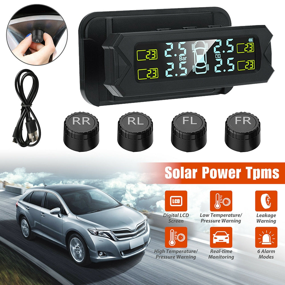 Car Tpms Solar Wireless Tire  Pressure  Monitoring  System Real-time Detection Solar Charging Easy Installation Tire Pressure Monitor black - Premium OBD & Diagnostic Tools from Rapidvehicles - Just $40.99! Shop now at Rapidvehicles