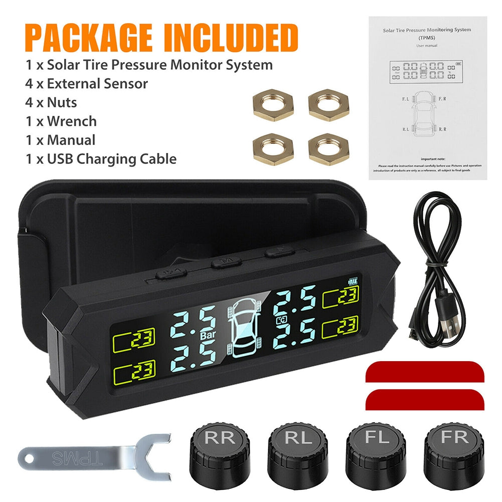 Car Tpms Solar Wireless Tire  Pressure  Monitoring  System Real-time Detection Solar Charging Easy Installation Tire Pressure Monitor black - Premium OBD & Diagnostic Tools from Rapidvehicles - Just $40.99! Shop now at Rapidvehicles