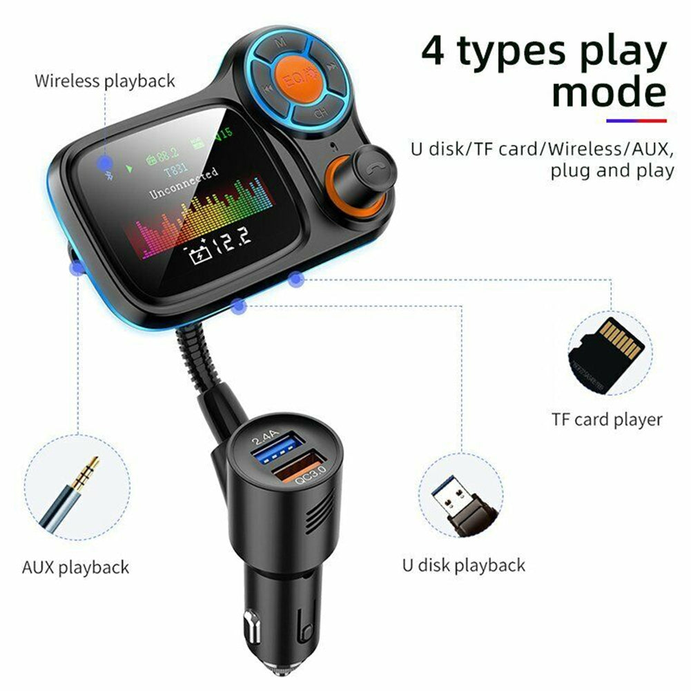 Car Mp3  Player Wireless Bluetooth-compatible T831 Lossless Sound Quality Qc3.0 Fast Charging With Atmosphere Light Fm Transmitter black - Premium Car Chargers from Rapidvehicles - Just $32.99! Shop now at Rapidvehicles