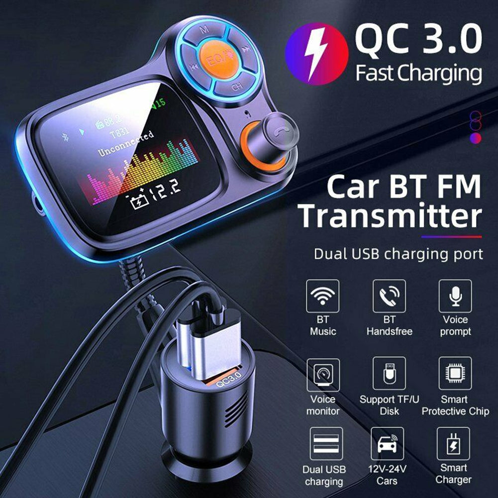 Car Mp3  Player Wireless Bluetooth-compatible T831 Lossless Sound Quality Qc3.0 Fast Charging With Atmosphere Light Fm Transmitter black - Premium Car Chargers from Rapidvehicles - Just $32.99! Shop now at Rapidvehicles