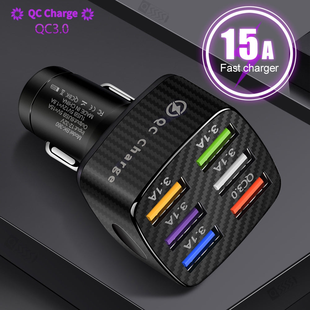 15a Portable Luminous Car  Charger Built-in Overcurrent Protection Fast Charging 6usb Qc3.0 5v9v12v Car Interior Accessories Car Goods White - Premium Car Chargers from Rapidvehicles - Just $14.99! Shop now at Rapidvehicles