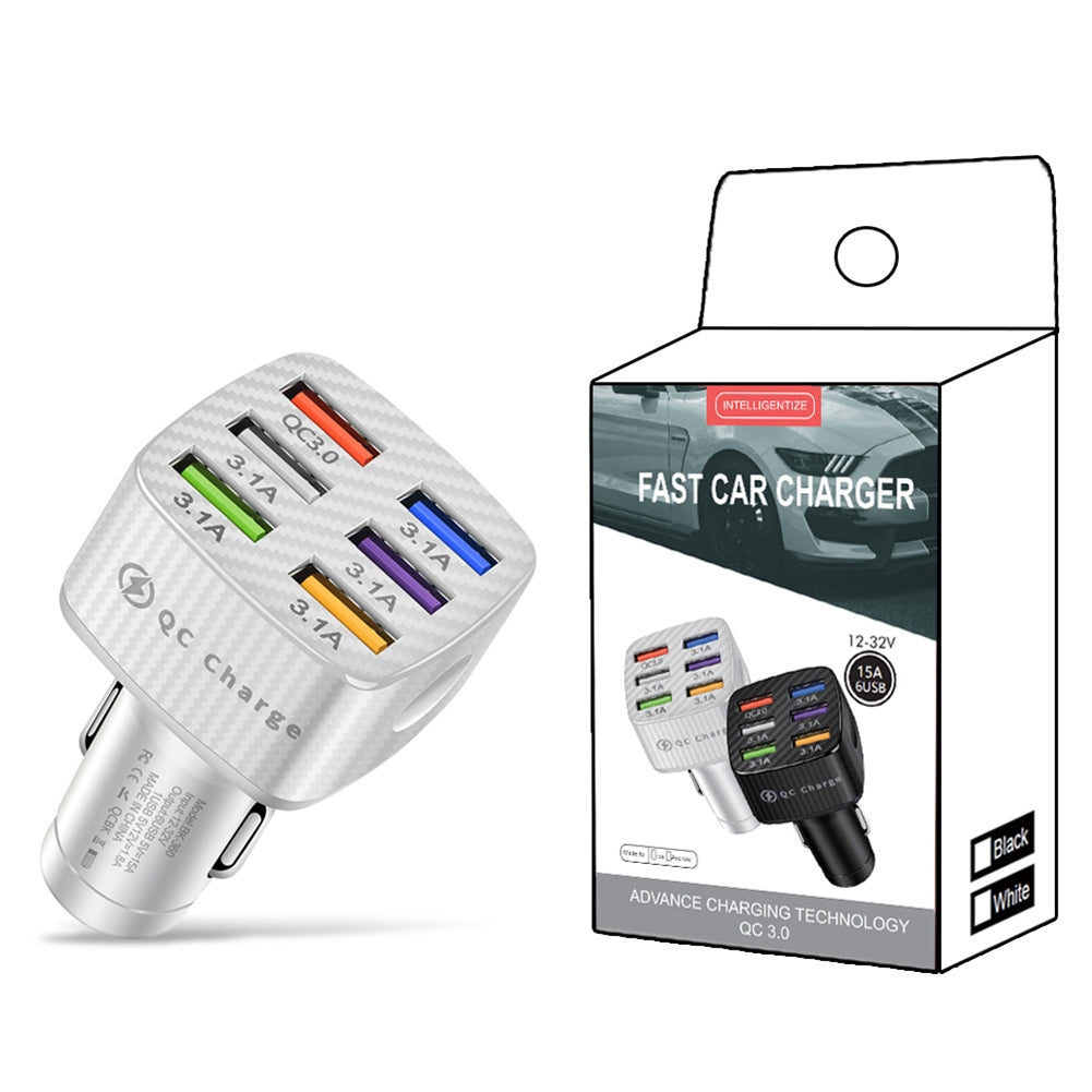 15a Portable Luminous Car  Charger Built-in Overcurrent Protection Fast Charging 6usb Qc3.0 5v9v12v Car Interior Accessories Car Goods White - Premium Car Chargers from Rapidvehicles - Just $14.99! Shop now at Rapidvehicles