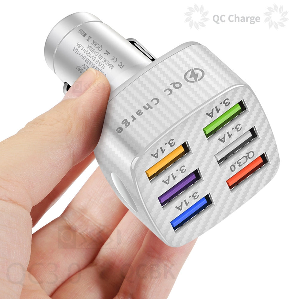 15a Portable Luminous Car  Charger Built-in Overcurrent Protection Fast Charging 6usb Qc3.0 5v9v12v Car Interior Accessories Car Goods White - Premium Car Chargers from Rapidvehicles - Just $14.99! Shop now at Rapidvehicles