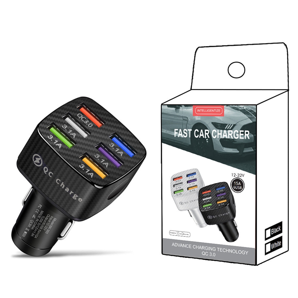 15a Portable Luminous Car  Charger Built-in Overcurrent Protection Fast Charging 6usb Qc3.0 5v9v12v Car Interior Accessories Car Goods White - Premium Car Chargers from Rapidvehicles - Just $14.99! Shop now at Rapidvehicles