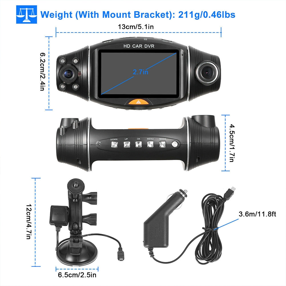 Dual Lens Dash Cam With Mounting Bracket Car Dvr Camera Recorder G-sensor Front + Rear Video 1080p Driving Recorder - Premium Car DVR from Rapidvehicles - Just $81.30! Shop now at Rapidvehicles