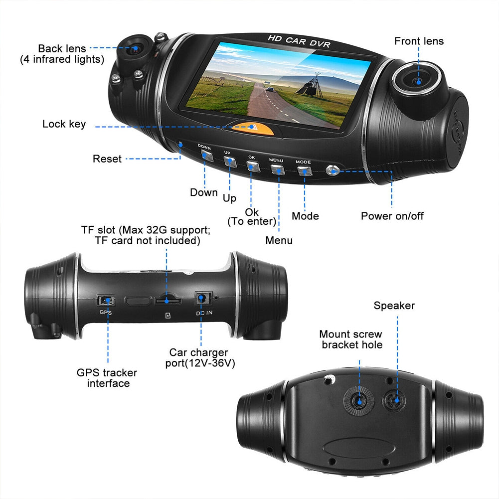 Dual Lens Dash Cam With Mounting Bracket Car Dvr Camera Recorder G-sensor Front + Rear Video 1080p Driving Recorder - Premium Car DVR from Rapidvehicles - Just $81.30! Shop now at Rapidvehicles