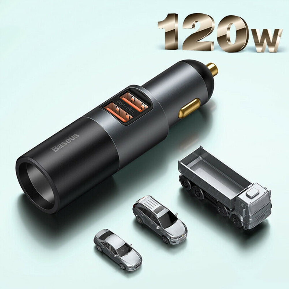 120w Car 2  In  1  Cigarette  Lighter Gold-plated Contacts 3 Fast Charging Ports Car Charger For Cars Off-road Vehicles Large Trucks Dual USB - Premium Car Chargers from Rapidvehicles - Just $32.99! Shop now at Rapidvehicles