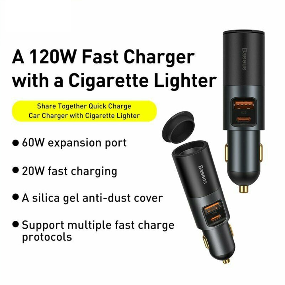 120w Car 2  In  1  Cigarette  Lighter Gold-plated Contacts 3 Fast Charging Ports Car Charger For Cars Off-road Vehicles Large Trucks Dual USB - Premium Car Chargers from Rapidvehicles - Just $32.99! Shop now at Rapidvehicles