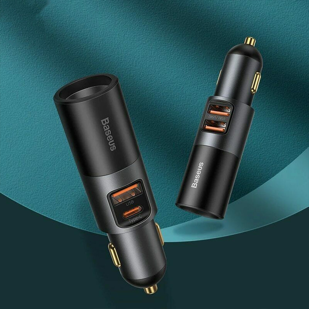 120w Car 2  In  1  Cigarette  Lighter Gold-plated Contacts 3 Fast Charging Ports Car Charger For Cars Off-road Vehicles Large Trucks Dual USB - Premium Car Chargers from Rapidvehicles - Just $32.99! Shop now at Rapidvehicles