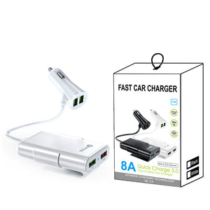 Car  Charger 8a Qc3.0 Front Rear Seat Car Charger 1 To 4 Multi-port 4usb Car Charg Ing Adapter With Cable Universal For Dc 12v White - Premium Car Chargers from Rapidvehicles - Just $19.99! Shop now at Rapidvehicles