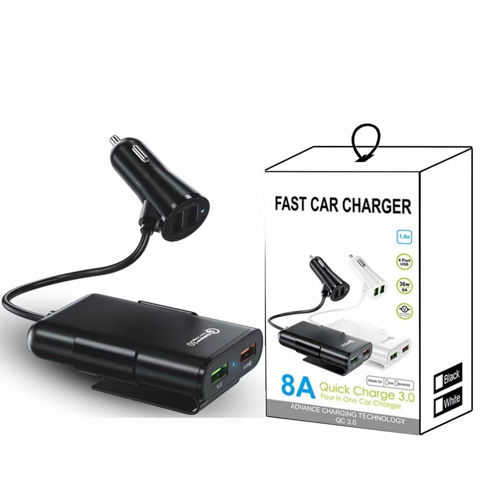 Car  Charger 8a Qc3.0 Front Rear Seat Car Charger 1 To 4 Multi-port 4usb Car Charg Ing Adapter With Cable Universal For Dc 12v White - Premium Car Chargers from Rapidvehicles - Just $19.99! Shop now at Rapidvehicles