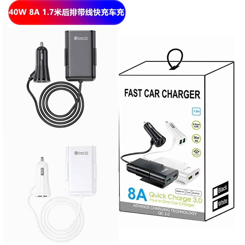 Car  Charger 8a Qc3.0 Front Rear Seat Car Charger 1 To 4 Multi-port 4usb Car Charg Ing Adapter With Cable Universal For Dc 12v White - Premium Car Chargers from Rapidvehicles - Just $19.99! Shop now at Rapidvehicles