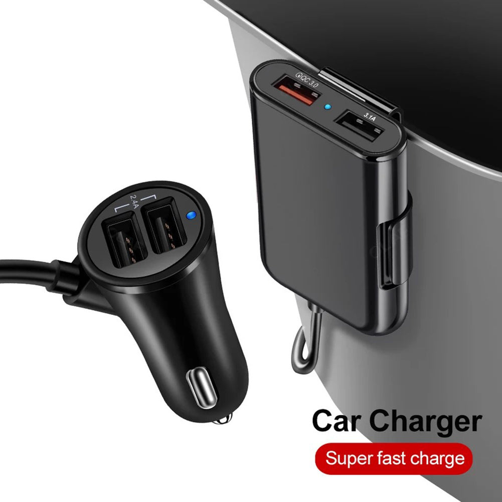 Car  Charger 8a Qc3.0 Front Rear Seat Car Charger 1 To 4 Multi-port 4usb Car Charg Ing Adapter With Cable Universal For Dc 12v black - Premium Car Chargers from Rapidvehicles - Just $19.99! Shop now at Rapidvehicles