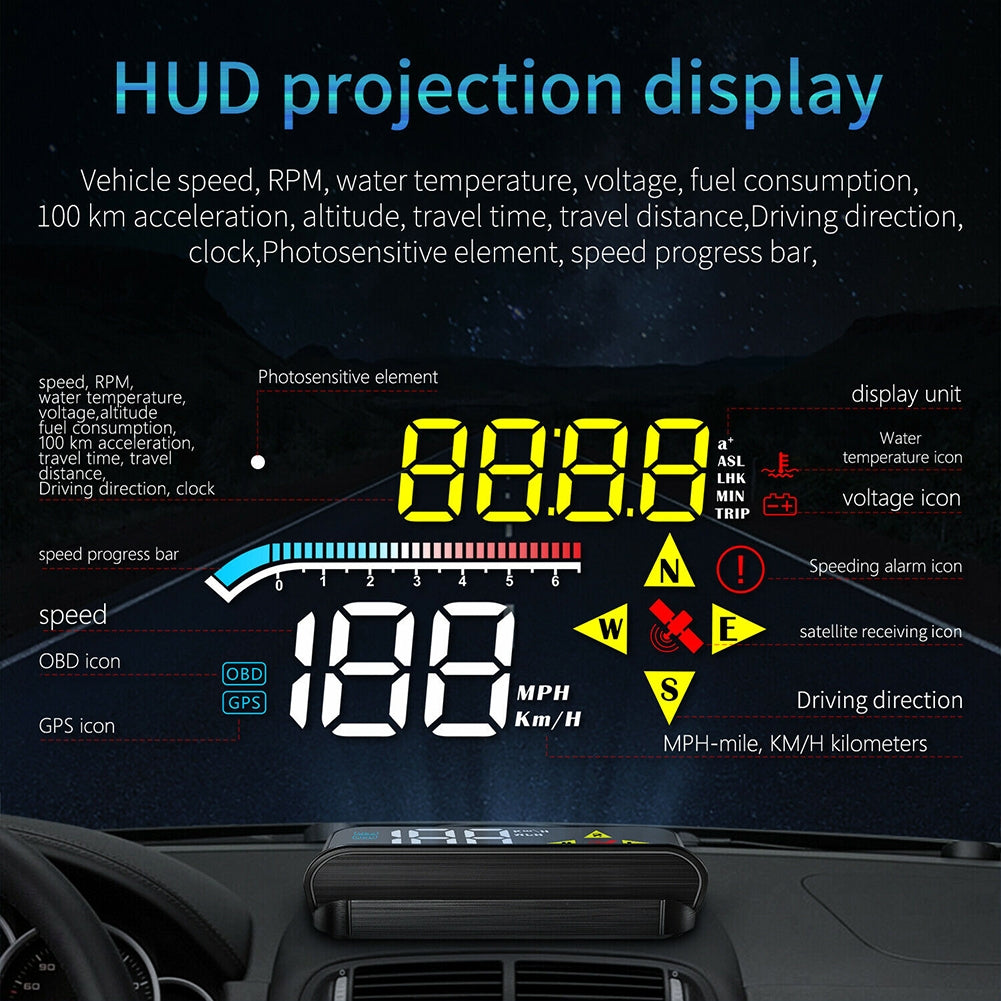 US M17 Intelligent  Car  Display OBD Universal Windshield Speed Projector Hd HUD Head-up Display Accessories black - Premium Automotive from Rapidvehicles - Just $60.99! Shop now at Rapidvehicles