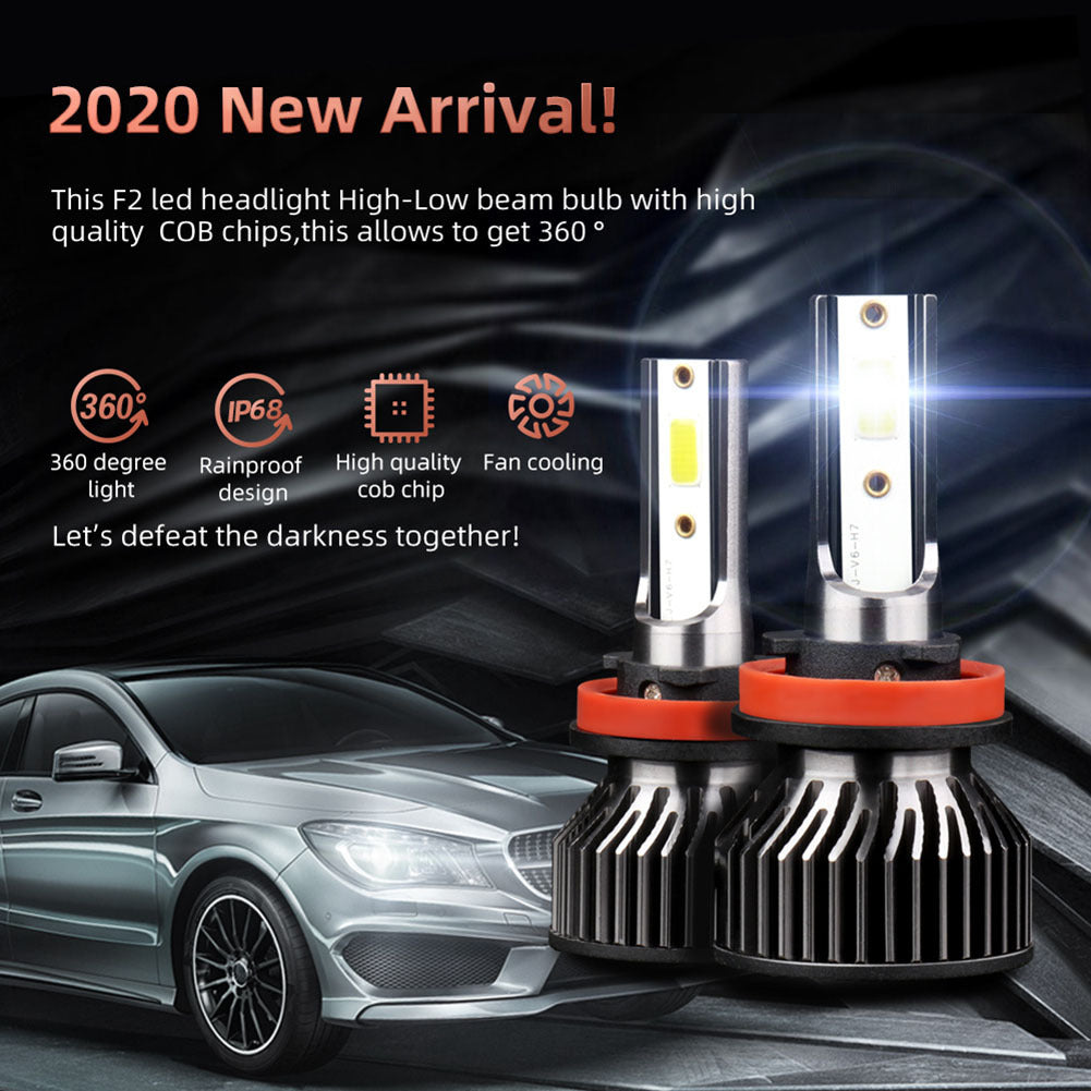 1 Pair Aluminum Alloy Car  Led  Headlight F2 White Light 12000/min Ip68 Waterproof Heatproof Motorcycle Light H8/H9/H11 - Premium Car LED Lights from Rapidvehicles - Just $24.07! Shop now at Rapidvehicles