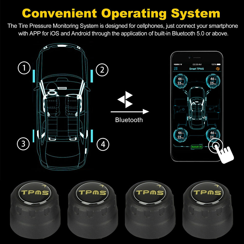 Bluetooth-compatible 5.0 Car  Tire  Pressure  Detector Wireless Pressure Monitoring System Sensor black - Premium OBD & Diagnostic Tools from Rapidvehicles - Just $66.99! Shop now at Rapidvehicles