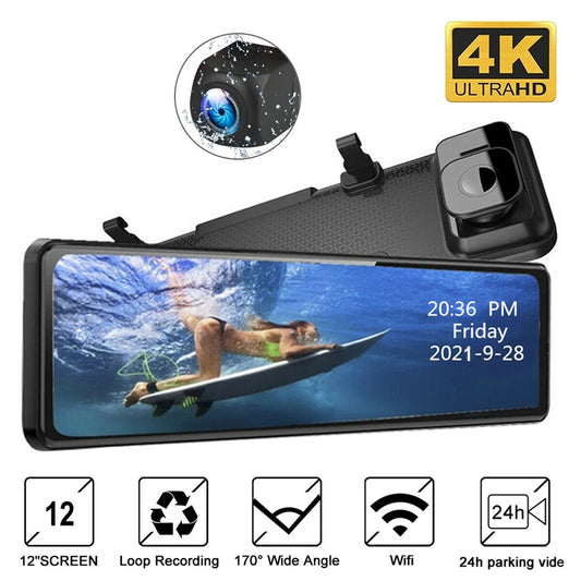 Wifi Dual Dash Cam 4k Gps 12-inch Rear View Mirror Camera HD Car - Premium Car Rear View Camera from Rapidvehicles - Just $140.99! Shop now at Rapidvehicles