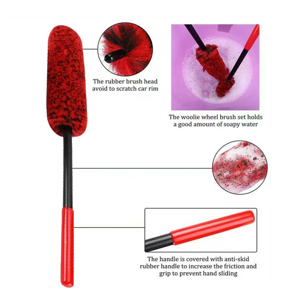 3 Pcs Car Wheel Cleaning Brush Kit Imitation Wool Tire Scrub Stick Auto Detailing Cleaner Set black red - Premium Car Wash Tools from Rapidvehicles - Just $27.98! Shop now at Rapidvehicles