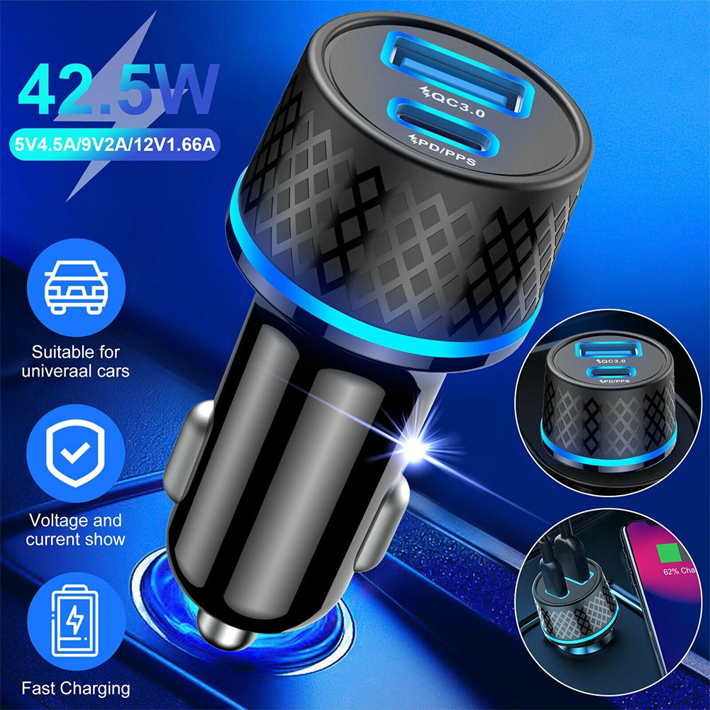 US Qc3.0 Usb Car Charger Dual Channel Pd20w Ultra-fast Charging Adapter With Blue Soft Led Light For Mobile Phones Tablets Navigators black - Premium Automotive from Rapidvehicles - Just $40.99! Shop now at Rapidvehicles