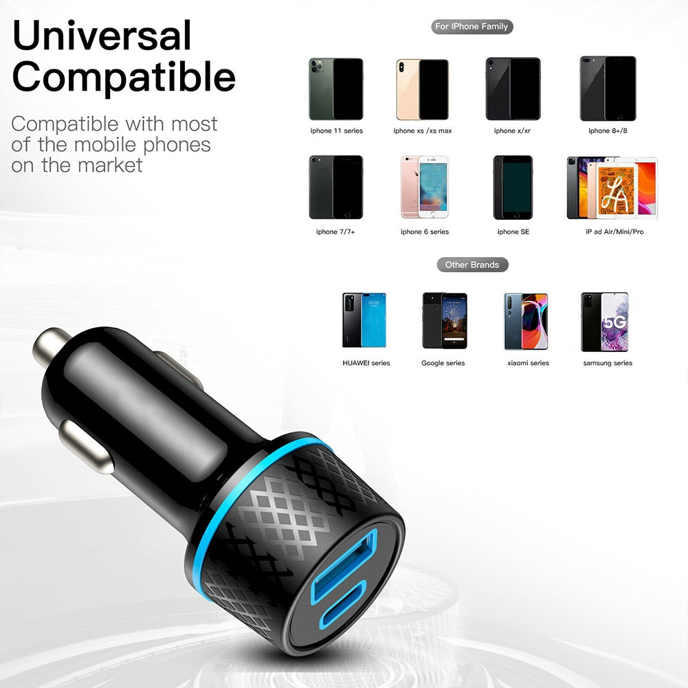 US Qc3.0 Usb Car Charger Dual Channel Pd20w Ultra-fast Charging Adapter With Blue Soft Led Light For Mobile Phones Tablets Navigators black - Premium Automotive from Rapidvehicles - Just $35.99! Shop now at Rapidvehicles