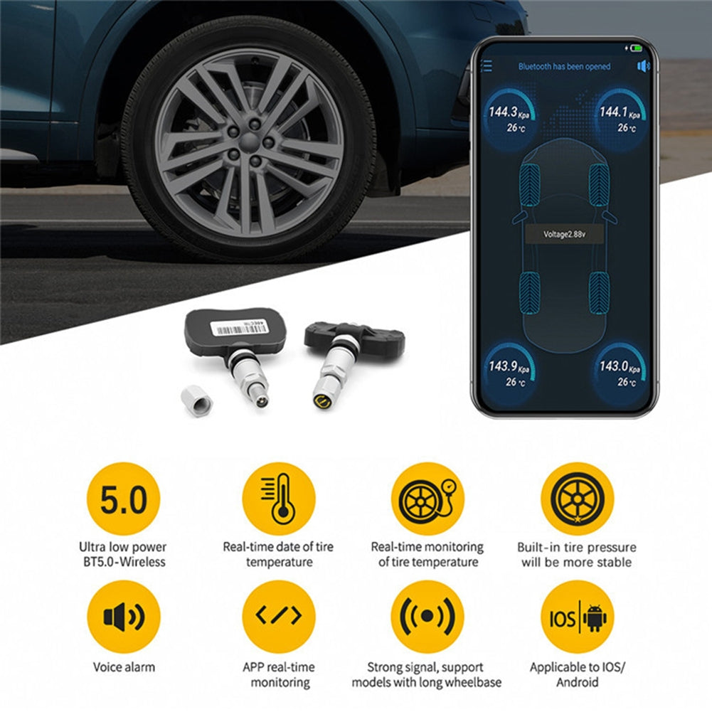 4 Pcs Car Built-in Wireless Tire Pressure Monitor Bluetooth-compatible 5.0 TPMS Compatible For Android Ios black+silver - Premium OBD & Diagnostic Tools from Rapidvehicles - Just $121.99! Shop now at Rapidvehicles