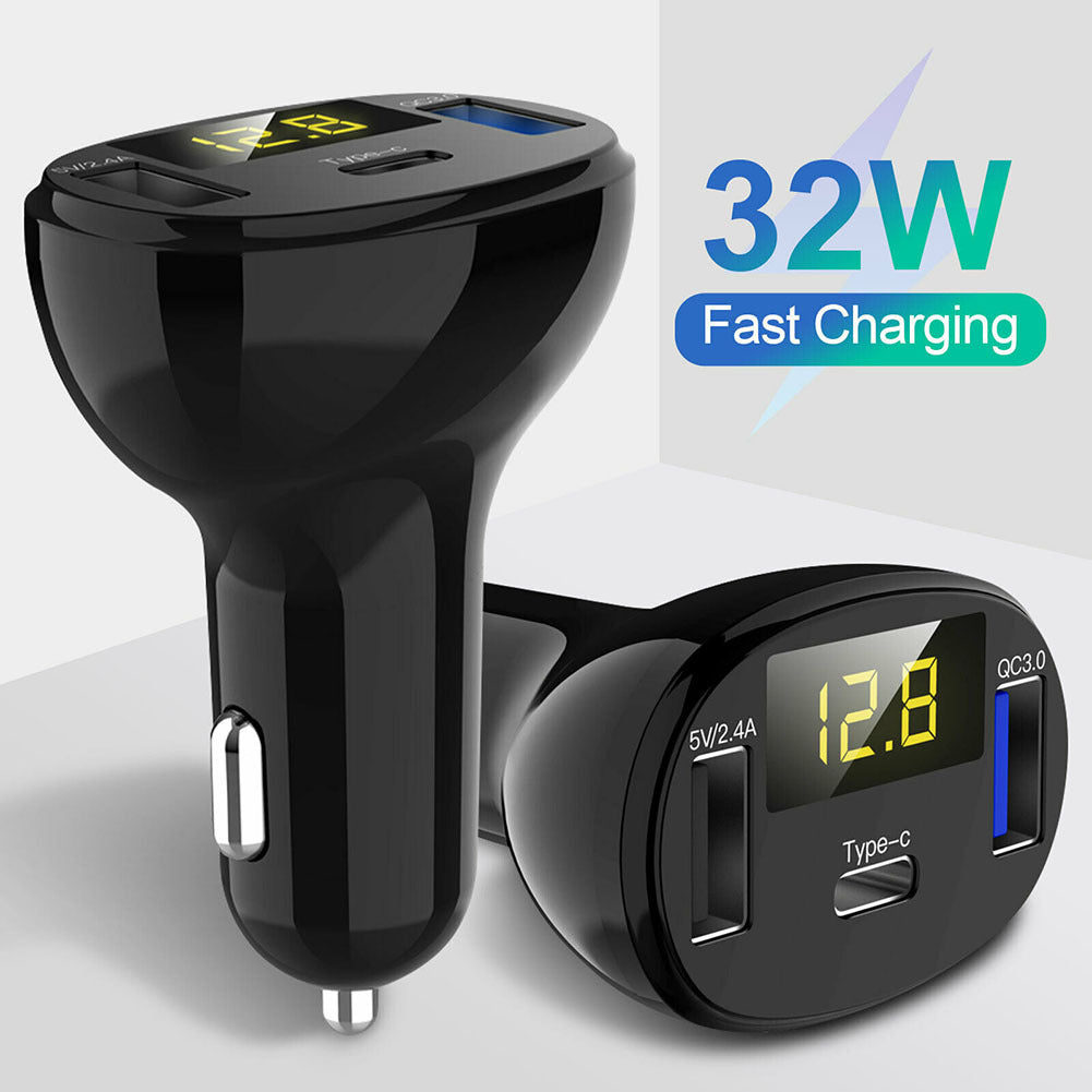 USB And Type-C Port Car Charger with Led Real-time Digital Display Fast Charging Adapter Black - Premium Car Chargers from Rapidvehicles - Just $21.99! Shop now at Rapidvehicles