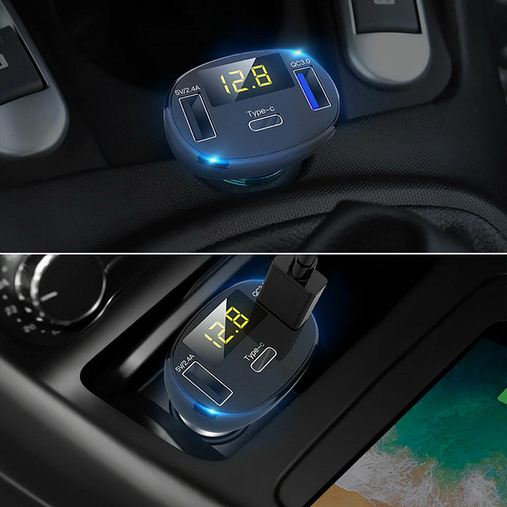 USB And Type-C Port Car Charger with Led Real-time Digital Display Fast Charging Adapter Black - Premium Car Chargers from Rapidvehicles - Just $21.99! Shop now at Rapidvehicles