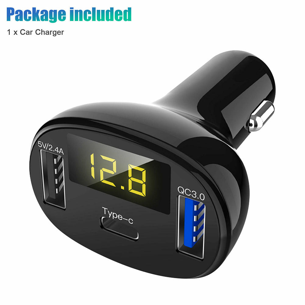 USB And Type-C Port Car Charger with Led Real-time Digital - Premium Car Chargers from Rapidvehicles - Just $27.99! Shop now at Rapidvehicles