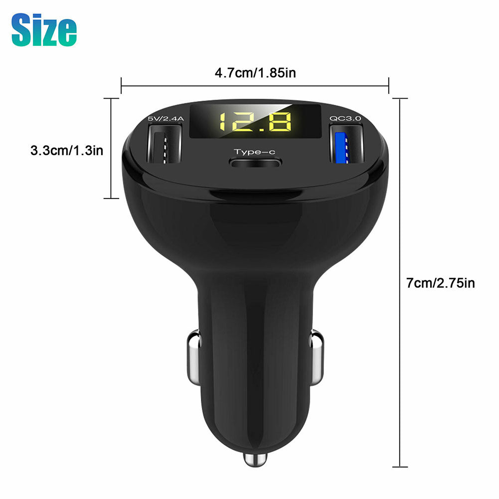 USB And Type-C Port Car Charger with Led Real-time Digital - Premium Car Chargers from Rapidvehicles - Just $27.99! Shop now at Rapidvehicles