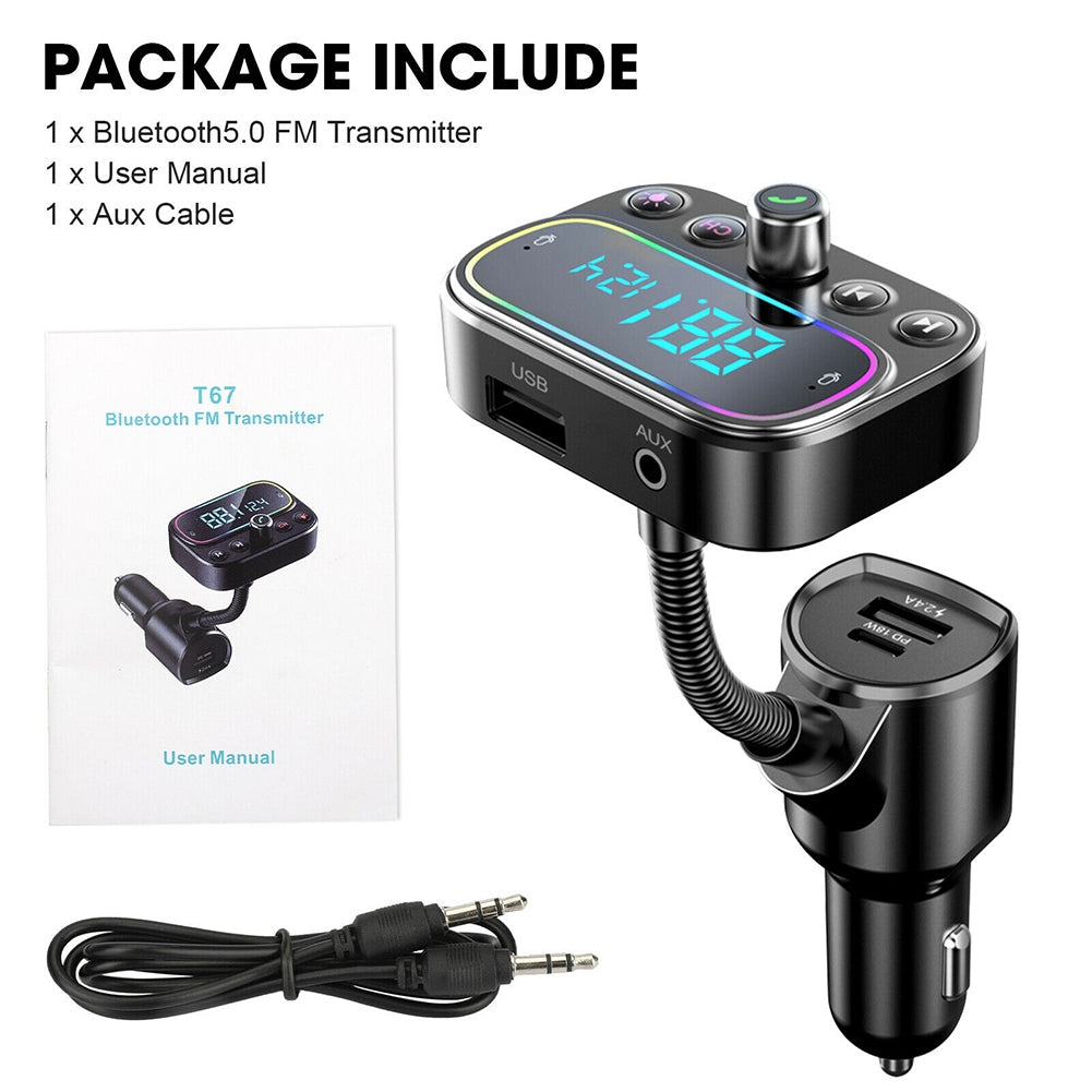 T67 Car Bluetooth-compatible Mp3 Player Hands-free Calling Car Charger Qc3.0 Aux Radio Adapter Black - Premium Car Chargers from Rapidvehicles - Just $28.99! Shop now at Rapidvehicles