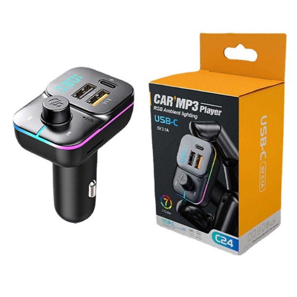 C24 Car FM Transmitter Bluetooth Wireless Handsfree Audio Dual Usb Car Charger Black - Premium Car Chargers from Rapidvehicles - Just $22.99! Shop now at Rapidvehicles