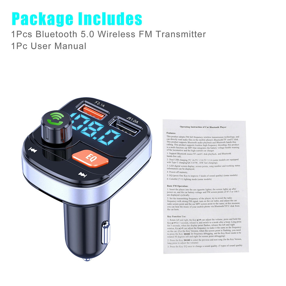 Wireless Fm Transmitter Dual USB Chargers Hands-free Radio Adapter Bluetooth 5.0 Black - Premium Car Chargers from Rapidvehicles - Just $15.99! Shop now at Rapidvehicles