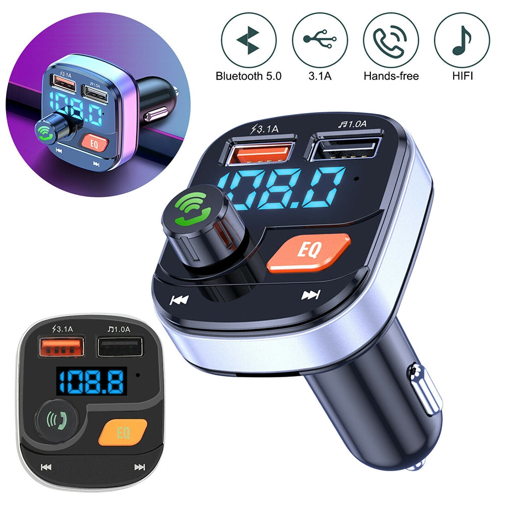 Wireless Fm Transmitter Dual USB Chargers Hands-free Radio Adapter Bluetooth 5.0 Black - Premium Car Chargers from Rapidvehicles - Just $15.99! Shop now at Rapidvehicles