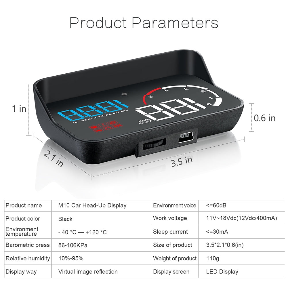 Car Hud Head-up Display M10 HD Windshield Projector Obd Overspeed - Premium Other Car Electronics from Rapidvehicles - Just $55.99! Shop now at Rapidvehicles