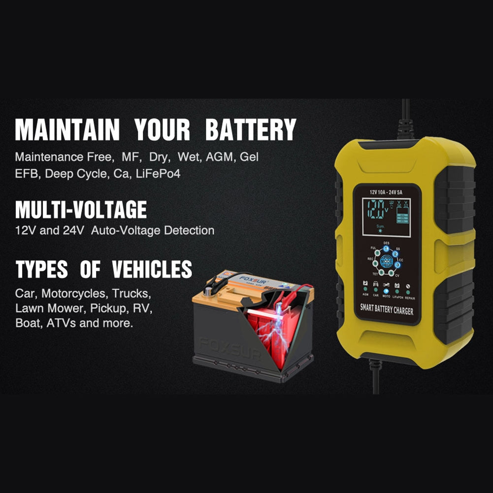 Car Battery Smart Charger 12V 10A 24V 5A 7-stage Automatic Charging UK Plug - Premium Motorcycle Accessories from Rapidvehicles - Just $44.99! Shop now at Rapidvehicles