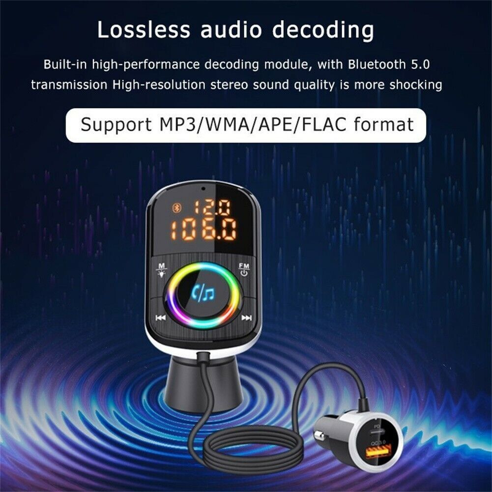 Car FM Transmitter Kit Dual Display Pd3.0/qc3.0 Fast Charger Bluetooth 5.0 Yellow - Premium Car Chargers from Rapidvehicles - Just $30.99! Shop now at Rapidvehicles