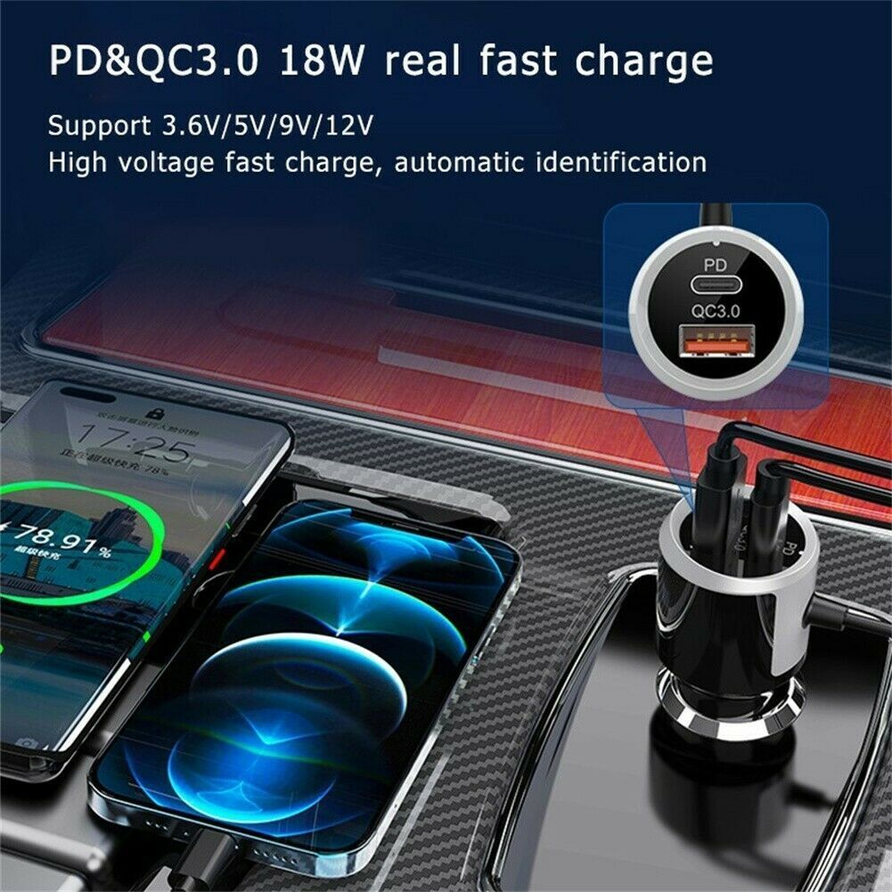 Car FM Transmitter Kit Dual Display Pd3.0/qc3.0 Fast Charger Bluetooth 5.0 Yellow - Premium Car Chargers from Rapidvehicles - Just $30.99! Shop now at Rapidvehicles