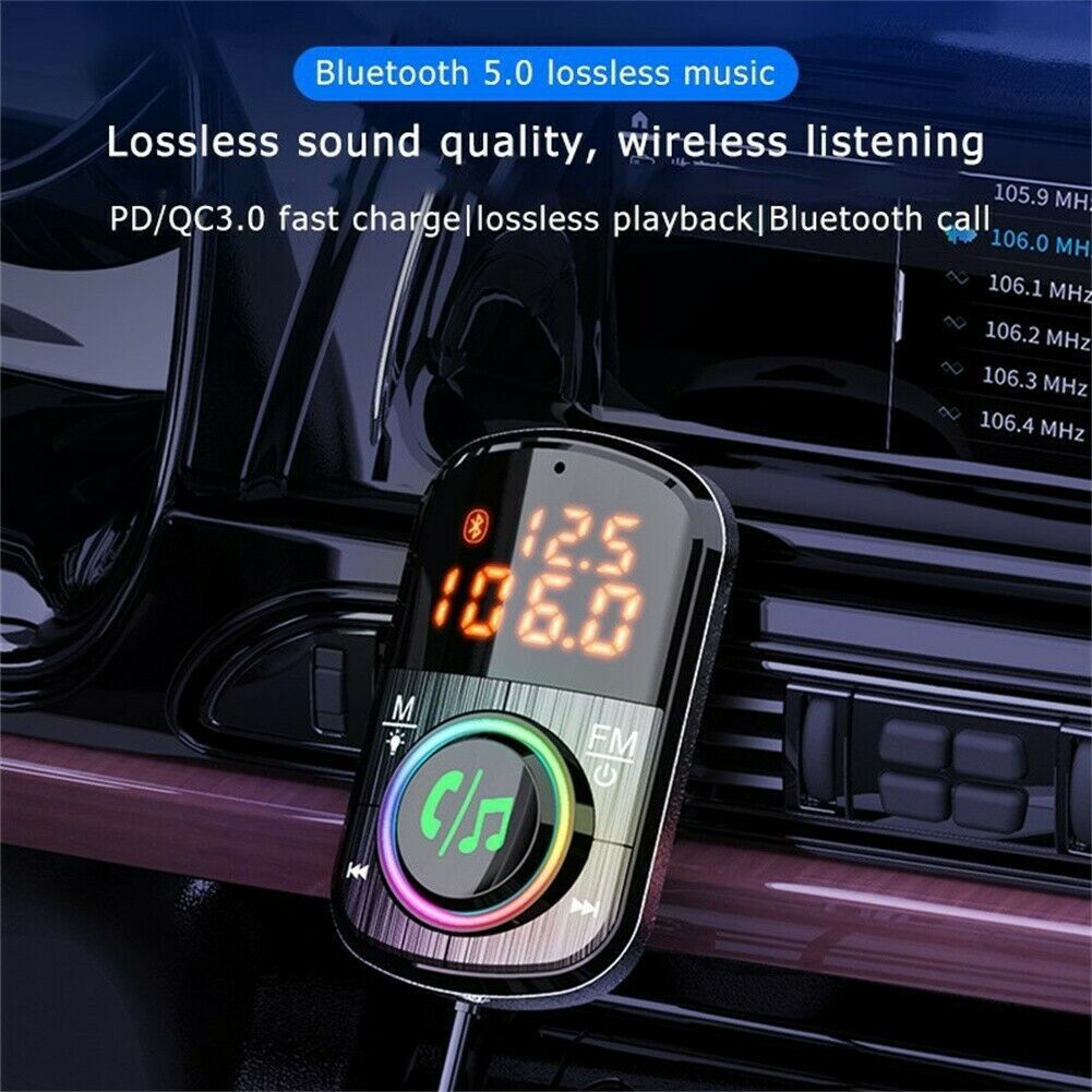 Car FM Transmitter Kit Dual Display Pd3.0/qc3.0 Fast Charger Bluetooth 5.0 Blue - Premium Car Chargers from Rapidvehicles - Just $30.99! Shop now at Rapidvehicles