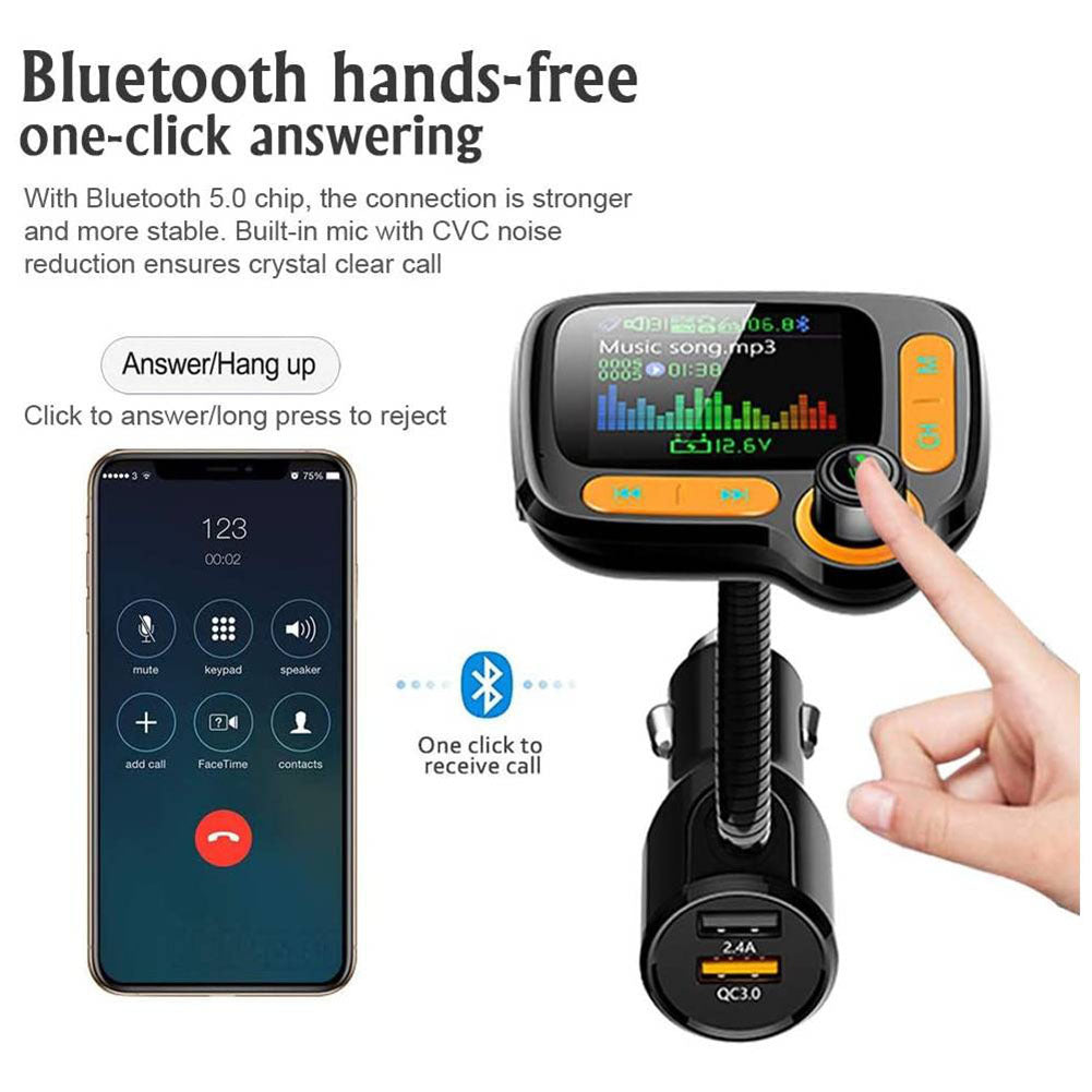 FM Transmitter Car Wireless Adapter Qc3.0 Charger Bluetooth 5.0 - Premium Other Car Electronics from Rapidvehicles - Just $39.59! Shop now at Rapidvehicles