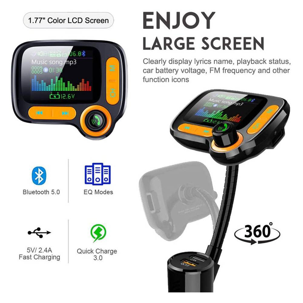 FM Transmitter Car Wireless Adapter Qc3.0 Charger Bluetooth 5.0 - Premium Other Car Electronics from Rapidvehicles - Just $39.59! Shop now at Rapidvehicles