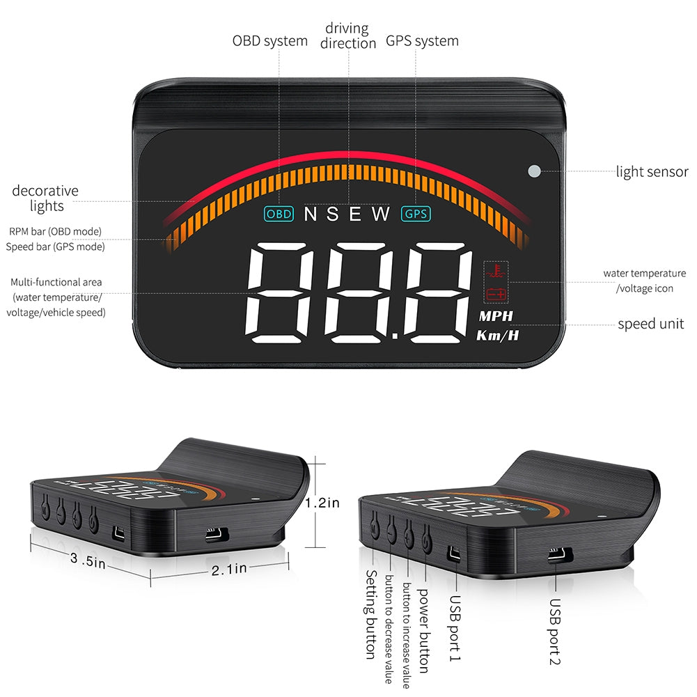 Car Hud Head-up Display Universal Obd Wireless Display HD Alarm Monitor Black - Premium Other Car Electronics from Rapidvehicles - Just $51.38! Shop now at Rapidvehicles