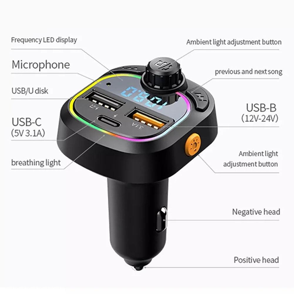 FM Transmitter Dual USB Car Charger Bluetooth Black - Premium Car Chargers from Rapidvehicles - Just $21.99! Shop now at Rapidvehicles